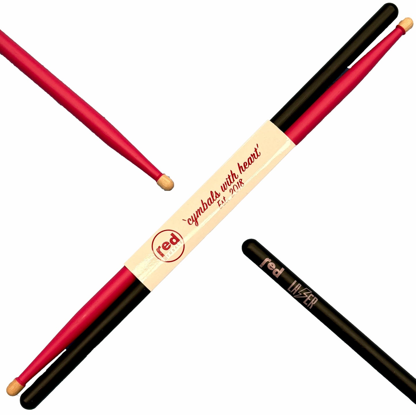 Red Cymbals Drum Sticks Red Drumsticks Lazer Pink and Black 5A Acorn Tip Red Drumsticks Lazer Pink and Black 5A Acorn Tip