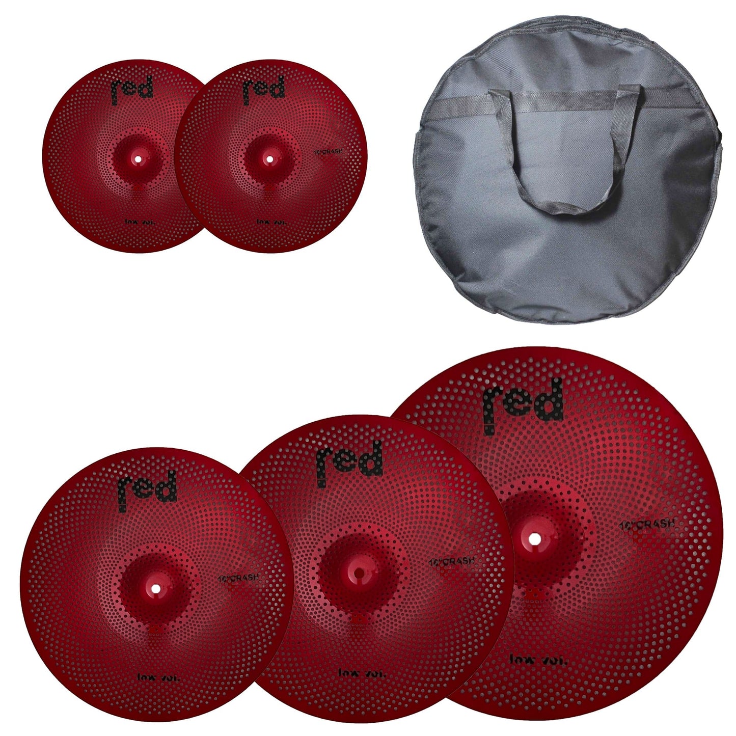 Red Cymbals Low Volume Cymbal Set Low Volume 5 piece Cymbal Set (Choice of 4 colours) with free 20" Bag Low Volume 5 piece Cymbal Set (Choice of 4 colours) with free 20" Bag