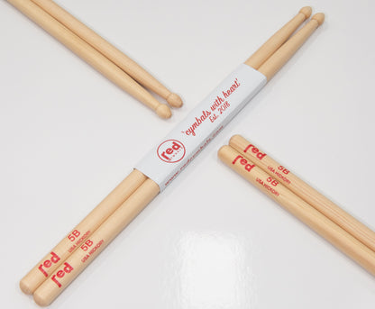 Red Cymbals Drum Sticks 5B Teardrop Tip