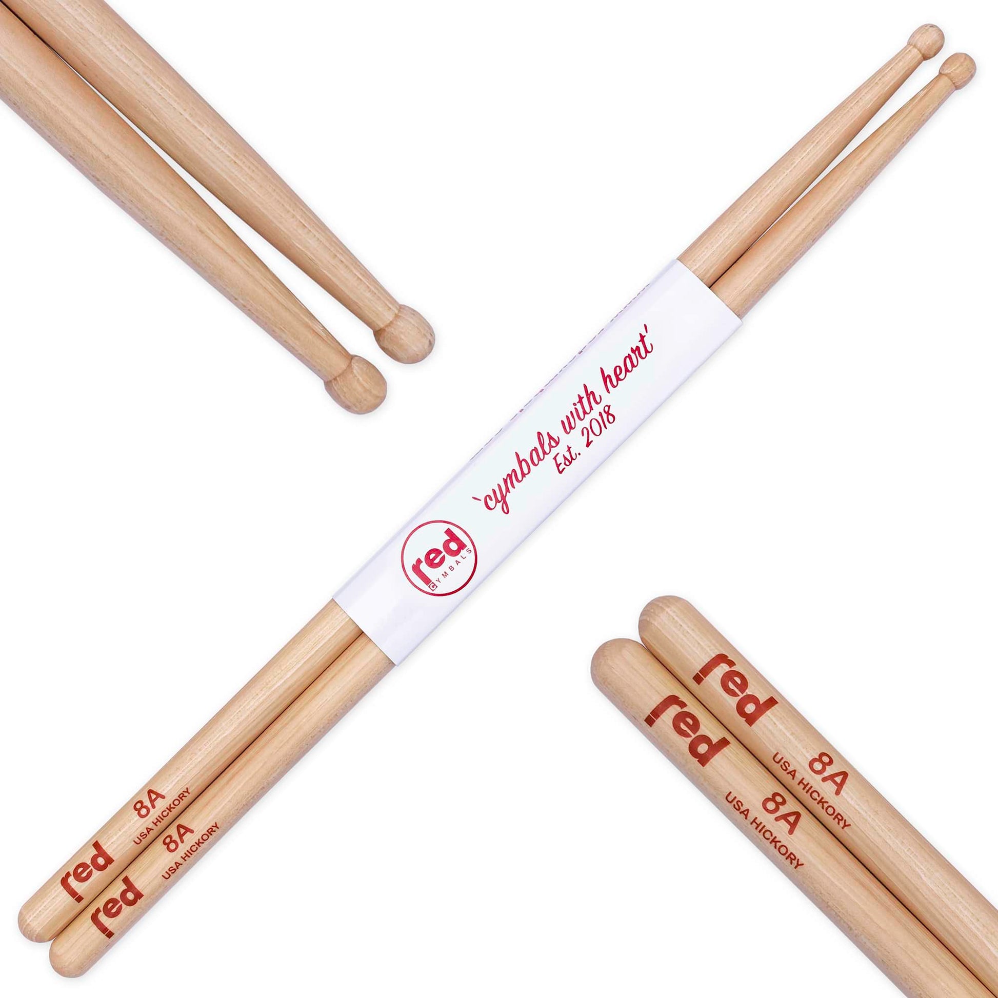 Red Cymbals Drum Sticks 8A Ball Tip